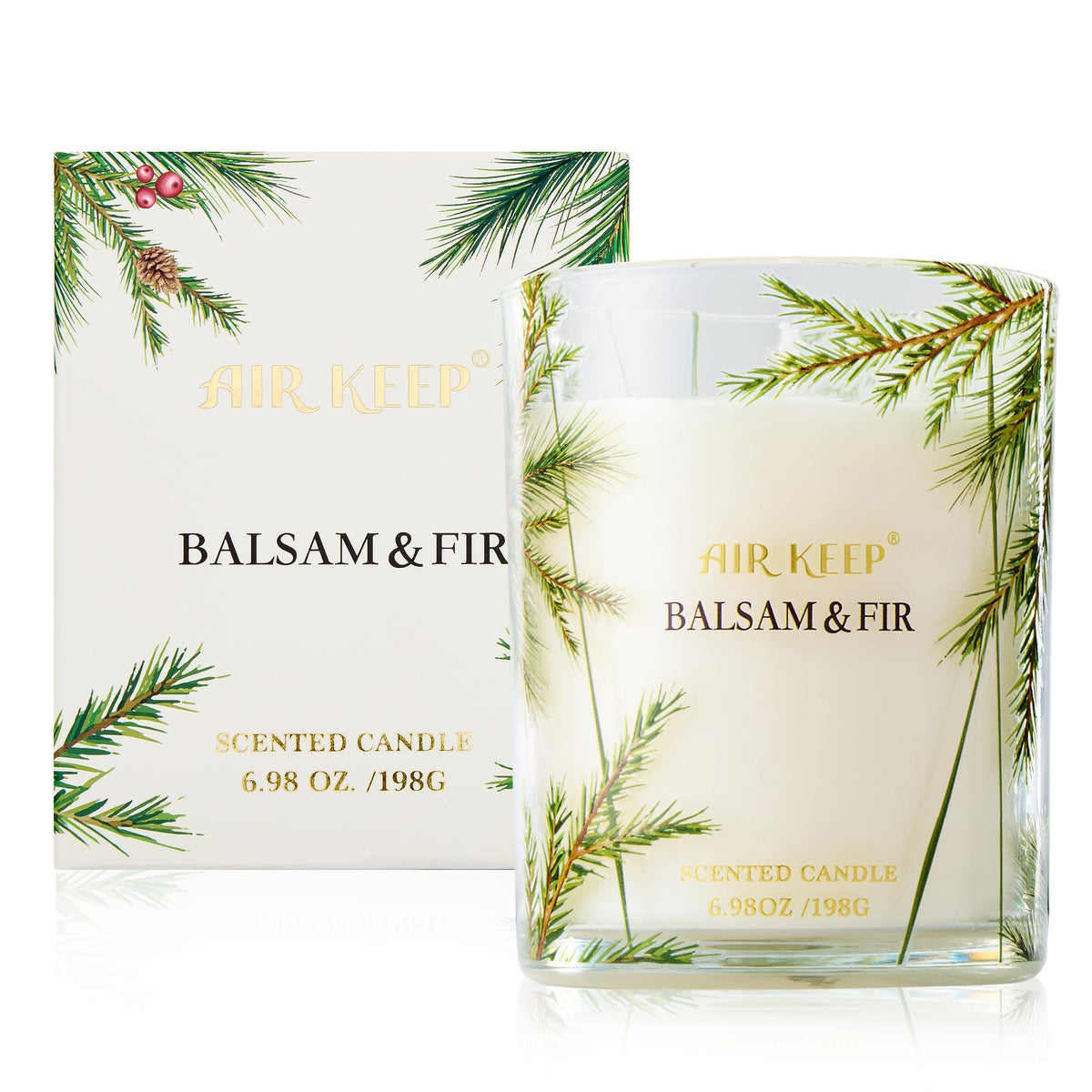 Airkeep Balsam & Fir scented candle in a 6.98 oz jar (single wick)