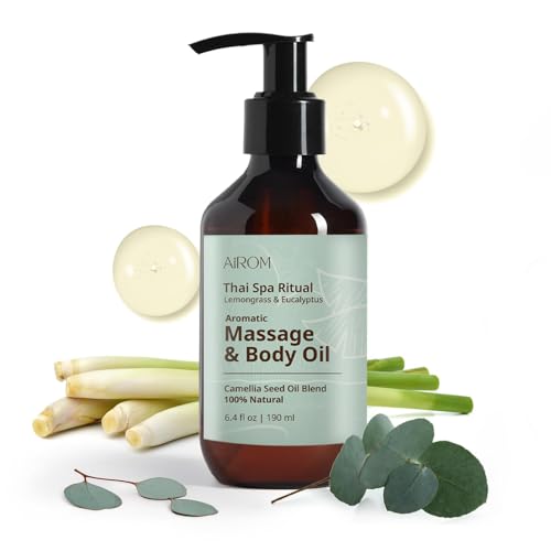 AiROM Lemongrass & Eucalyptus Massage Oil bottle with label