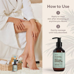 Texture of massage oil demonstrating non-greasy absorption on skin