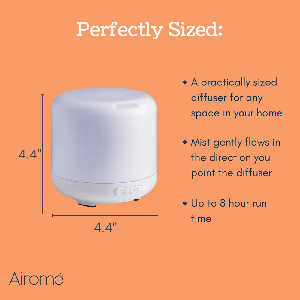 Airomé LED light white-on diffuser for calming nighttime ambiance.