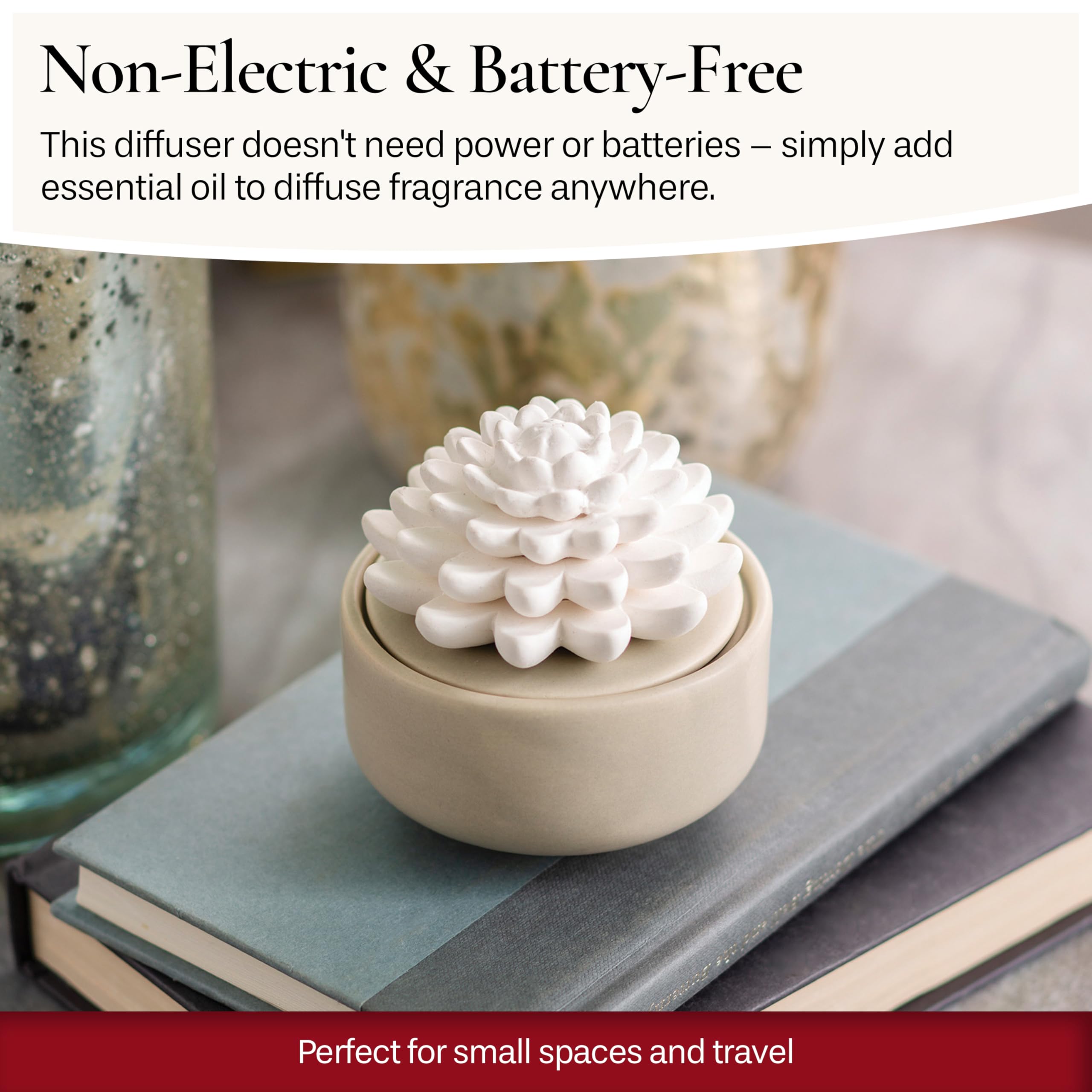 Close-up of the porcelain flower diffuser base
