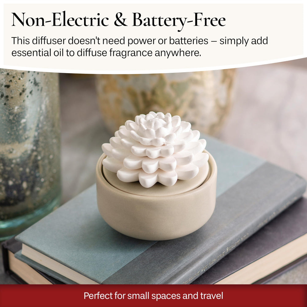 Close-up of the porcelain flower diffuser base