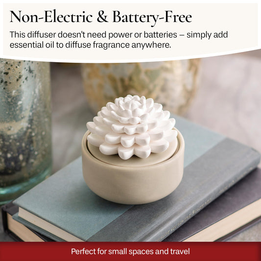 Close-up of the porcelain flower diffuser base