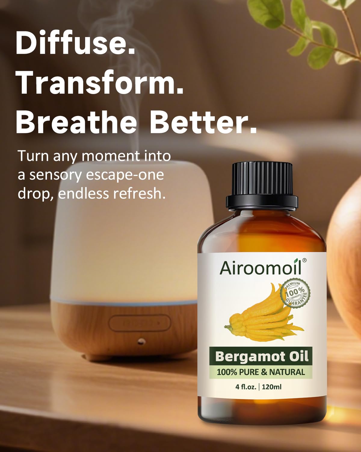 Fresh bergamot citrus aroma with leaves