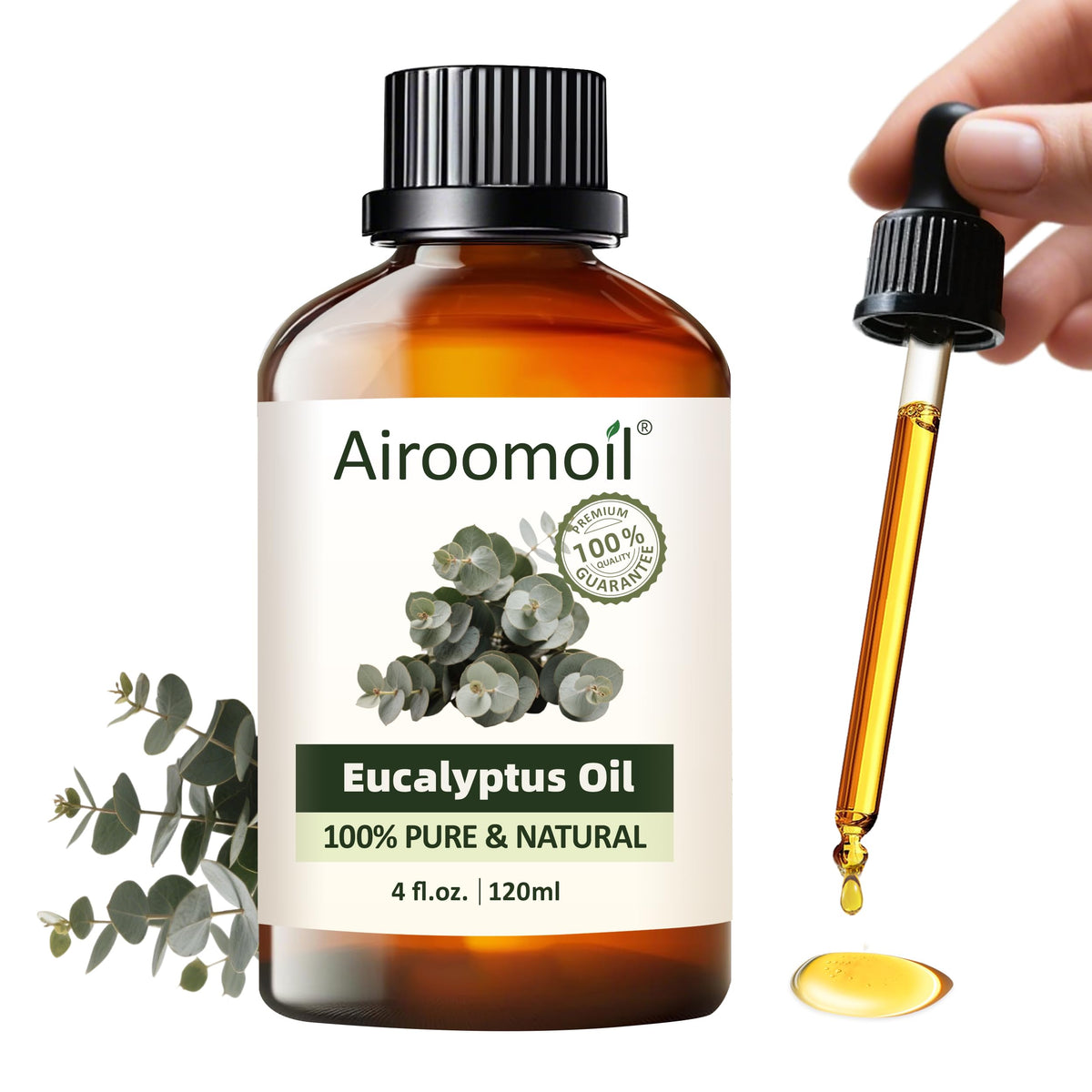 Airoomoil Eucalyptus essential oil bottle 4 oz 120 ml for diffusers and aromatherapy