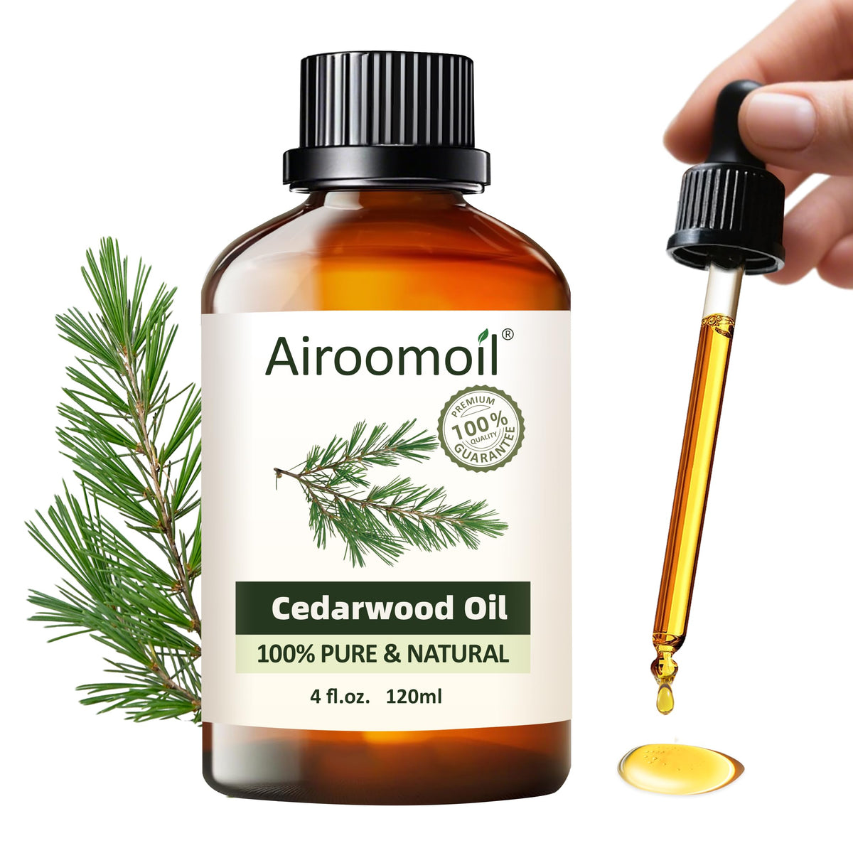 Airoomoil Pure Cedar Essential Oil 4oz bottle front view