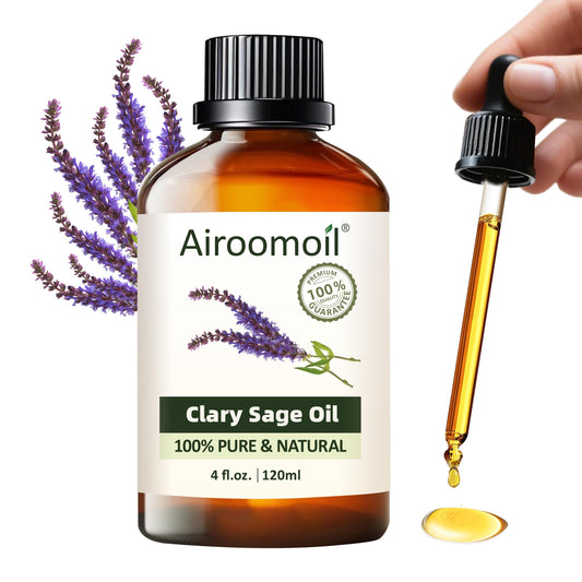 Airoomoil Pure Clary Sage Essential Oil bottle with amber glass and label