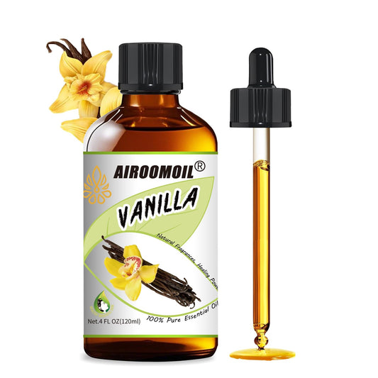 Airoomoil Vanilla Essential Oil bottle with glass dropper