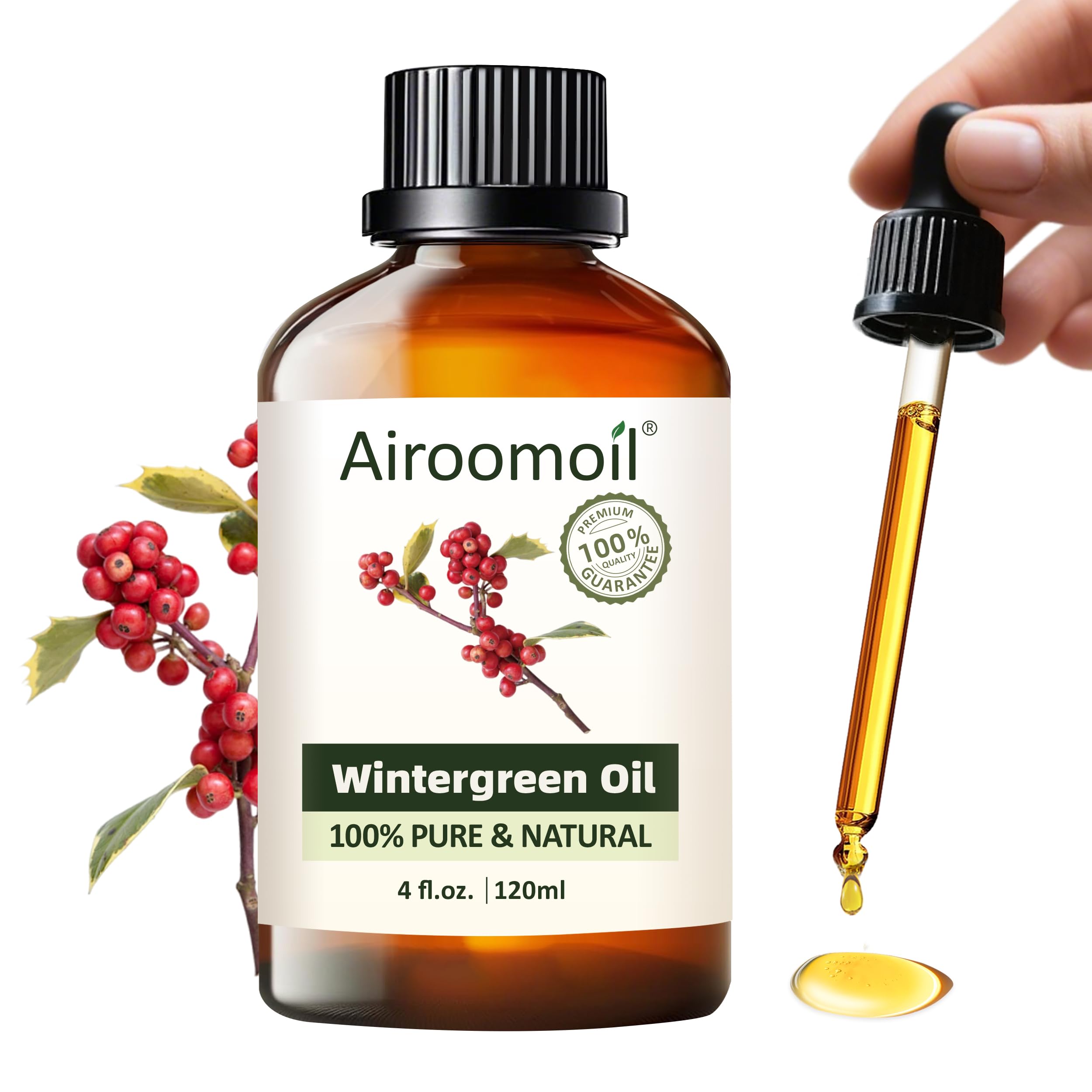 Airoomoil Wintergreen Essential Oil bottle with 4oz/120ml label