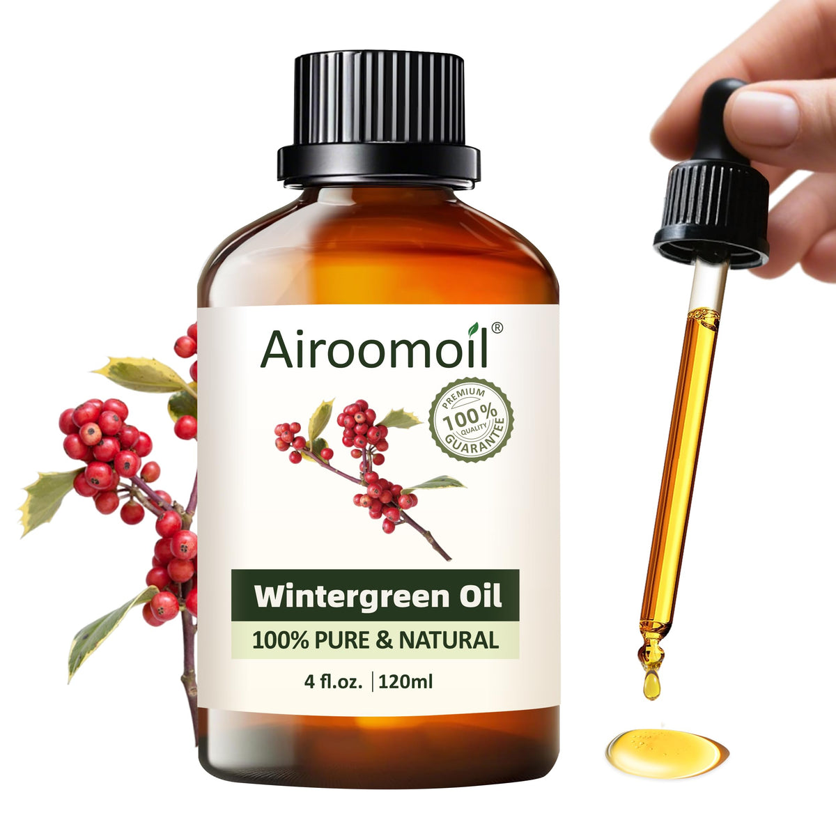 Airoomoil Wintergreen Essential Oil bottle with 4oz/120ml label
