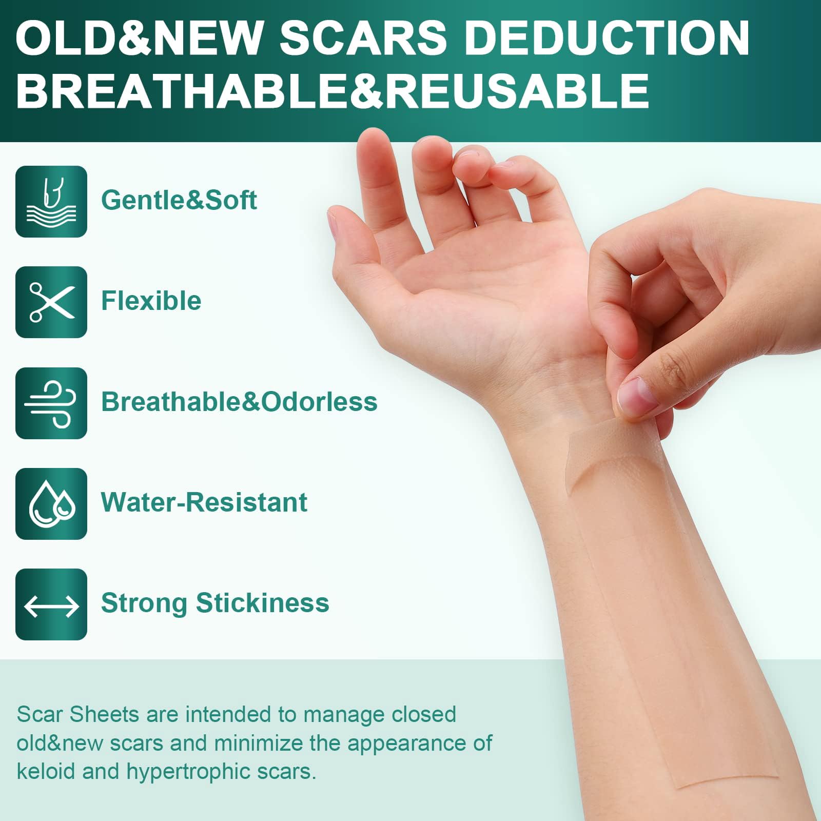 AirroYE silicone scar sheets adhesive-side on-skin application for scar coverage