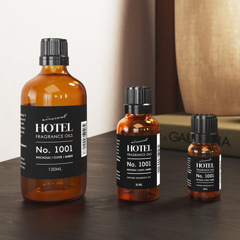 Fragrance notes for AirScent No. 1001: lemon, rose, nutmeg, clove, sandalwood, patchouli, vanilla, amber, musk