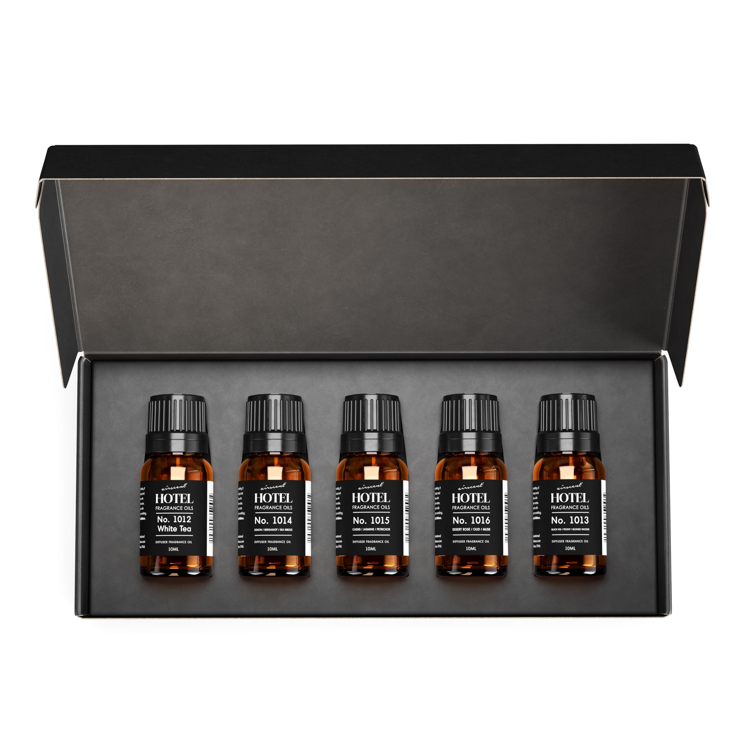 AirScent Hotel Diffuser Oil Gift Set packaging with five 10 mL bottles