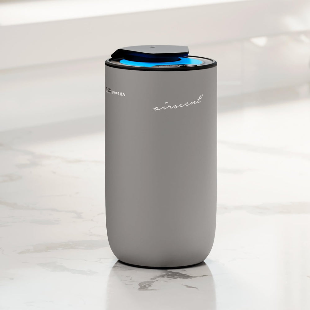 AirScent Mini Waterless Diffuser - silver finish, angled view