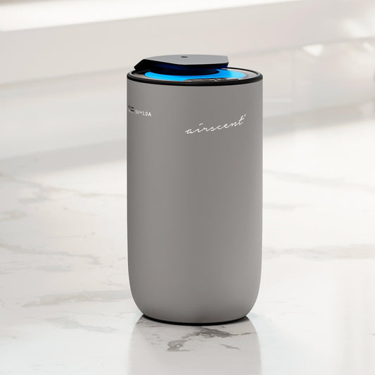 AirScent Mini Waterless Diffuser - silver finish, angled view