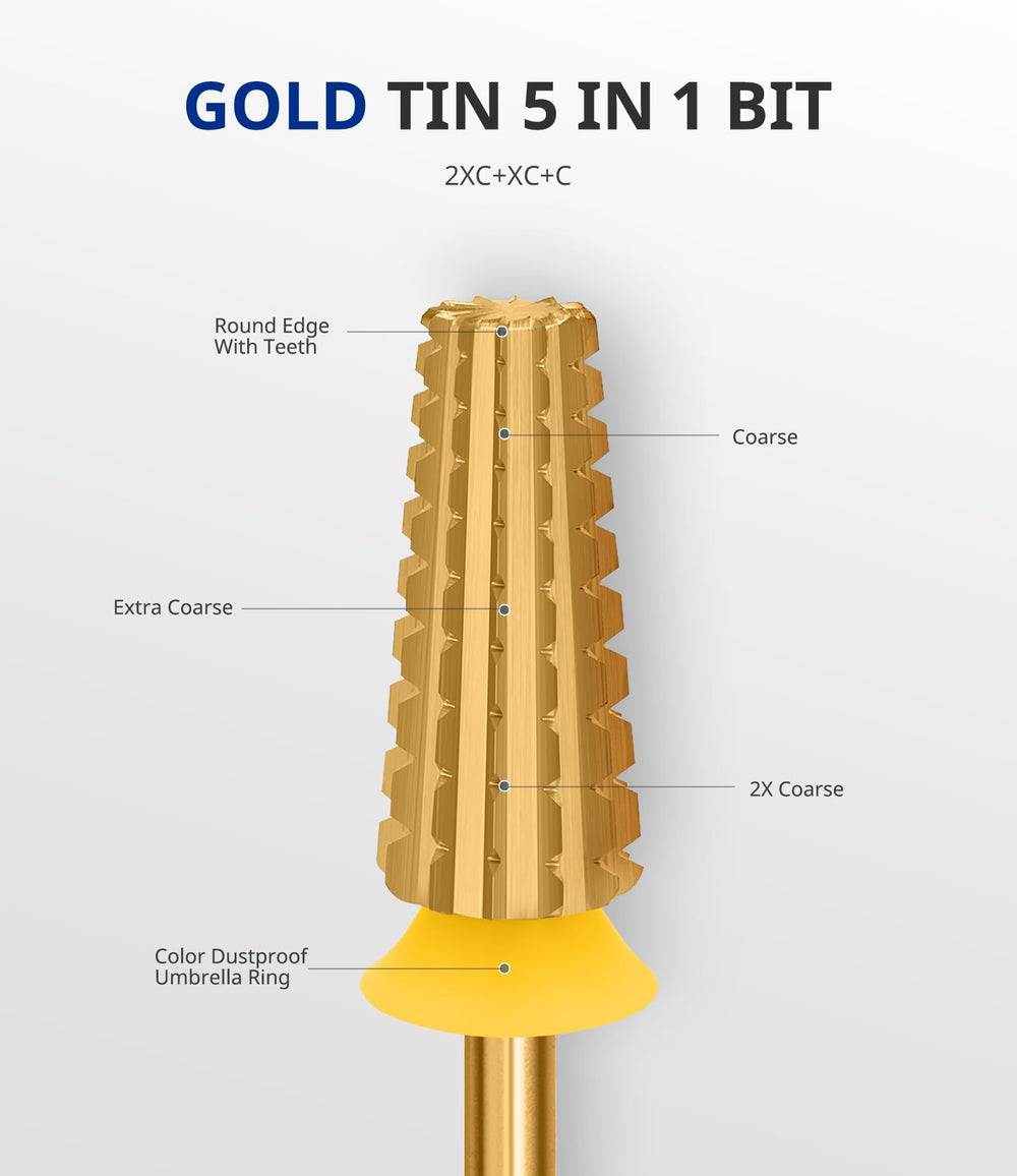 AIRSEE 5-in-1 drill bit 2X coarse upper section for removing hard gel efficiently.