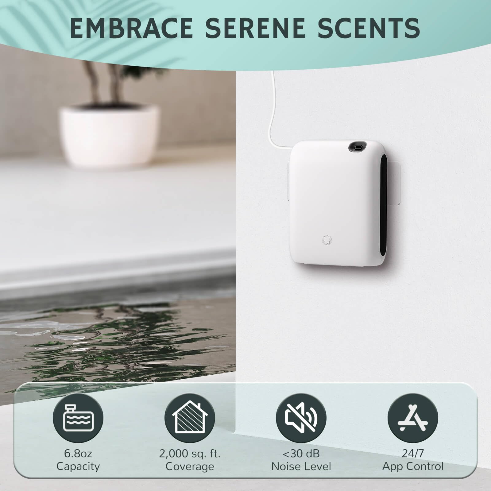 Airthereal 200ml capacity diffuser closeup highlighting long-lasting fragrance release.