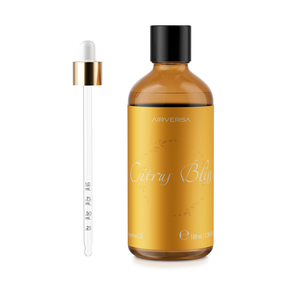 Airversa Citrus Bliss Diffuser Oil bottle (100 mL) with citrus fruits