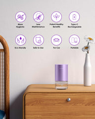 Airversa diffuser placed in car cup holder with lavender oil