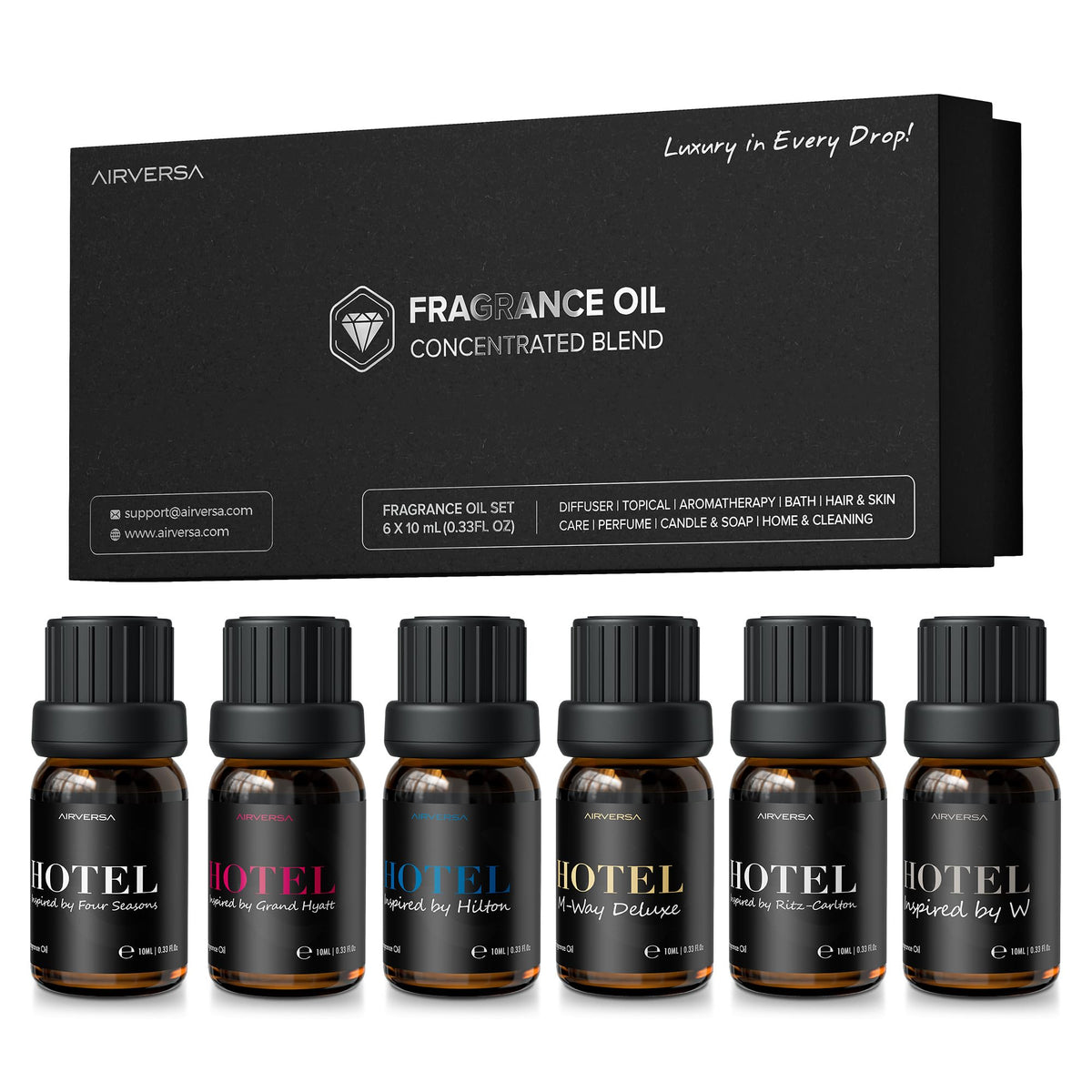 Airversa Hotel Scent Diffuser Oils – Fragrance Oils Set, 6 x 10mL
