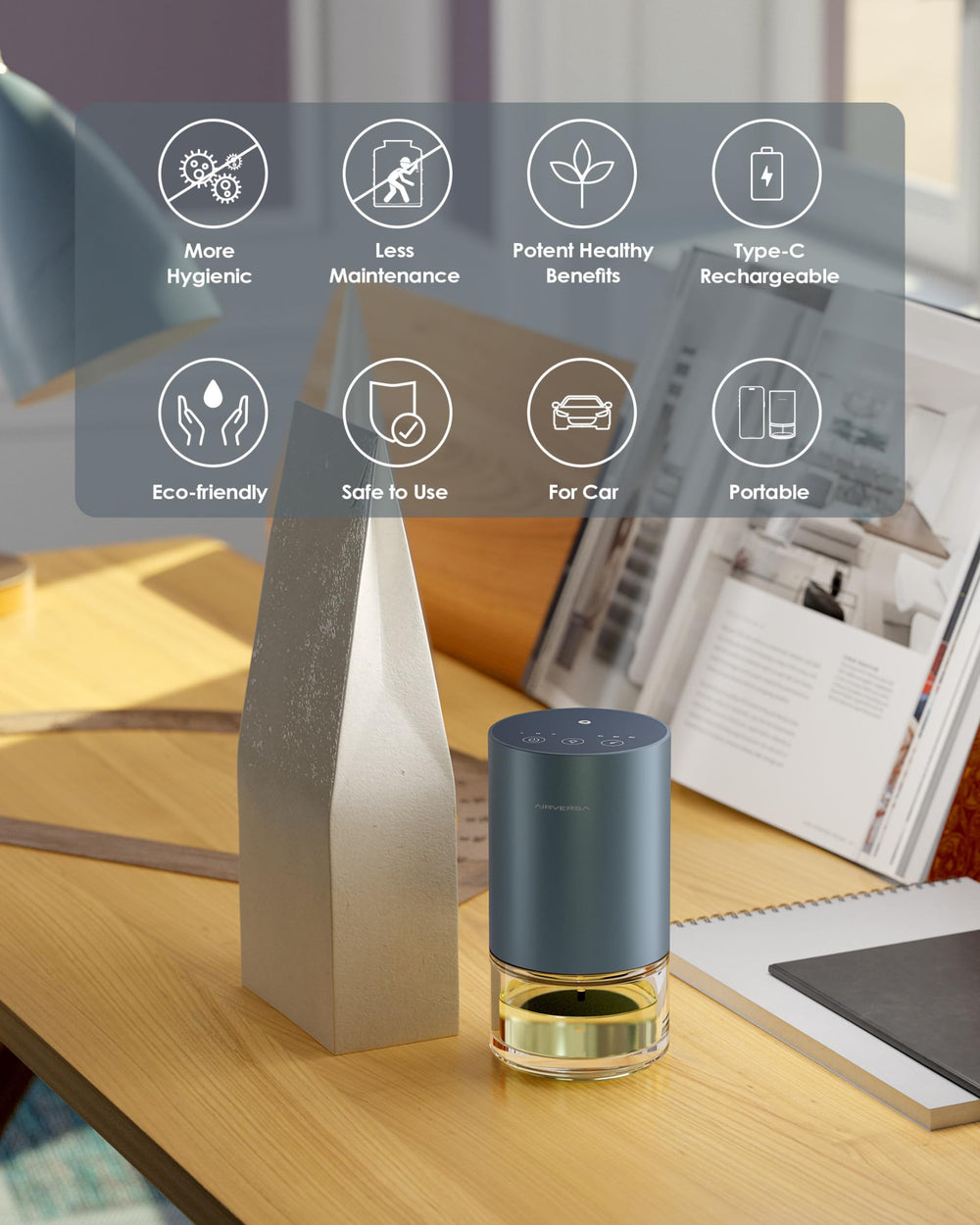 Airversa LED ambient light with three modes for mood lighting.