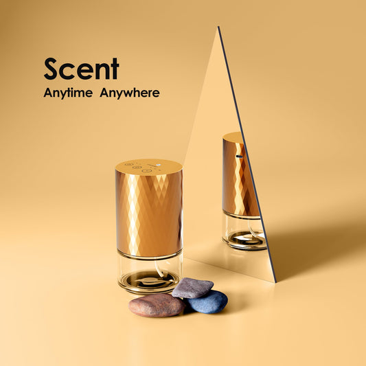 Airversa AN5 Gold diffuser side view with 100ml bottle