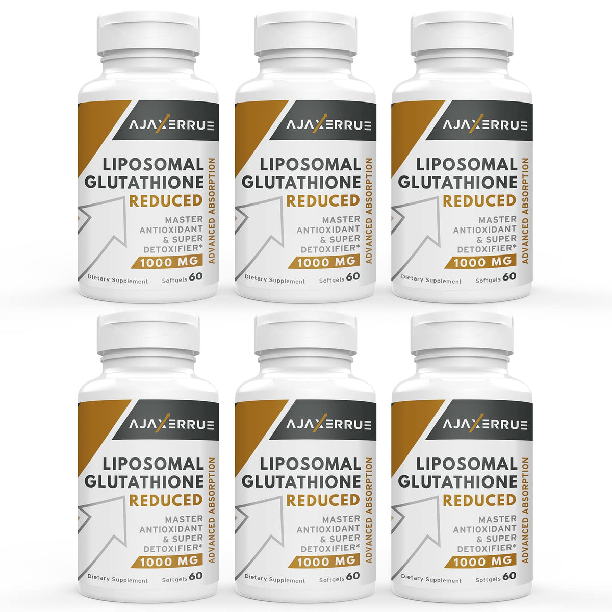 Front view of AJAXERRUE 1400 mg Liposomal Glutathione bottle