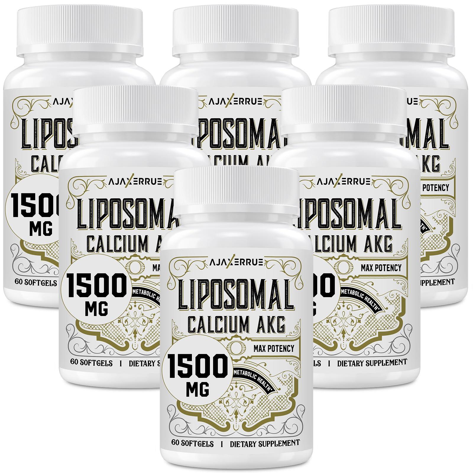 AJAXERRUE Liposomal Ca AKG bottle shown for daily energy support.