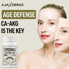 AJAXERRUE Liposomal Ca AKG packaging highlights allergen-free formula.