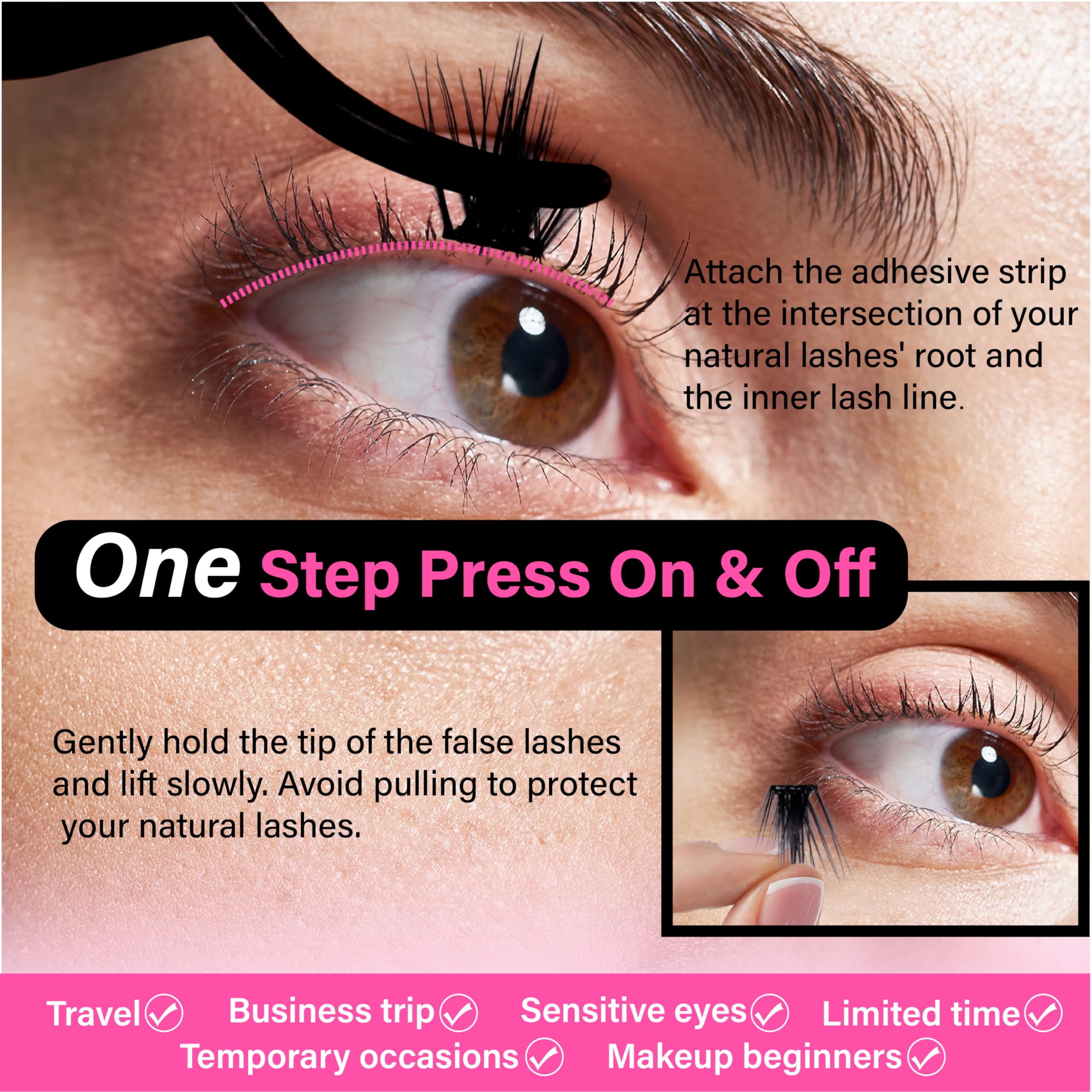 AJEAJE randomization lash clusters create balanced, varied volume across both eyes.
