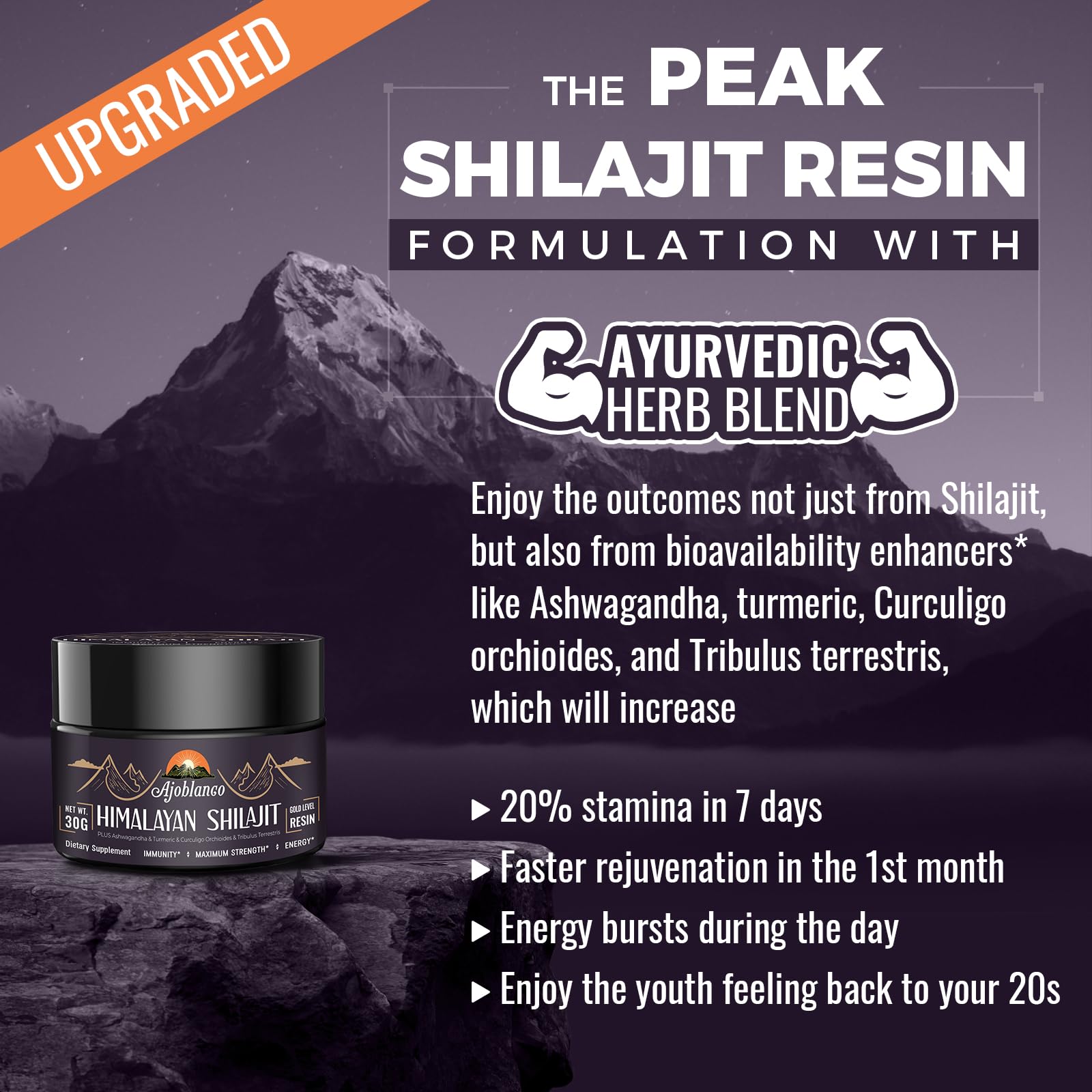 Organic Shilajit Resin 600mg packaging and label detail