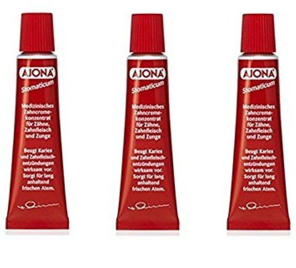Ajona Stomaticum toothpaste 25ml pack of 3 – front view