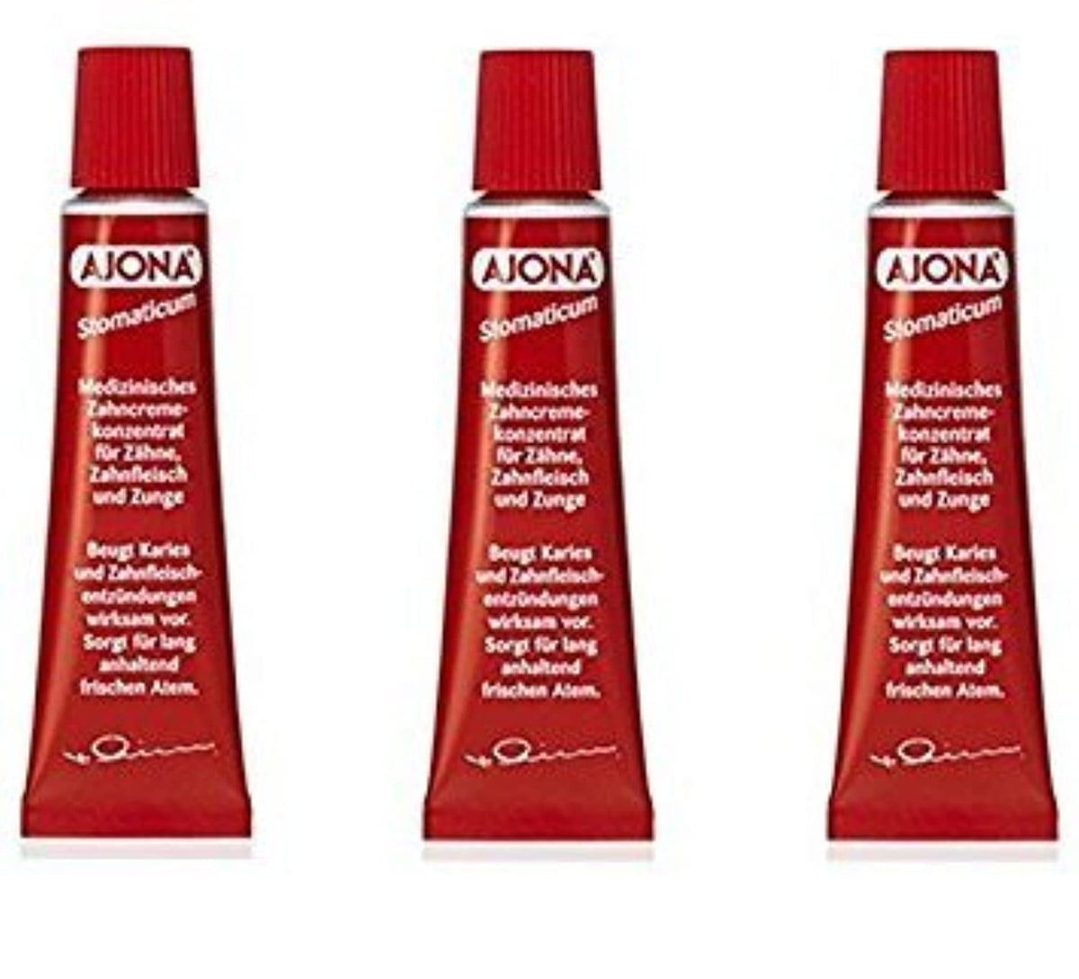 Ajona Stomaticum toothpaste 25ml pack of 3 – front view