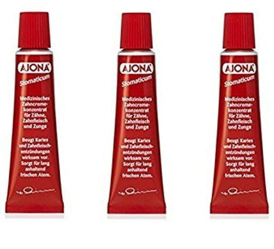 Ajona Stomaticum toothpaste 25ml pack of 3 – front view