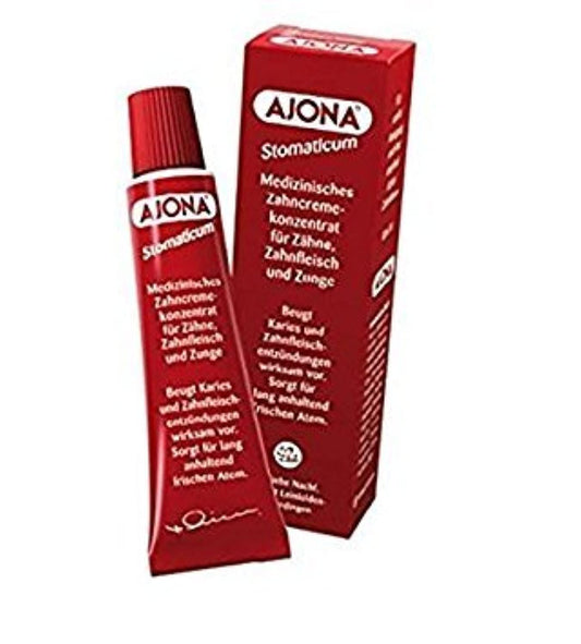 Three Ajona Stomaticum toothpaste tubes 25ml each