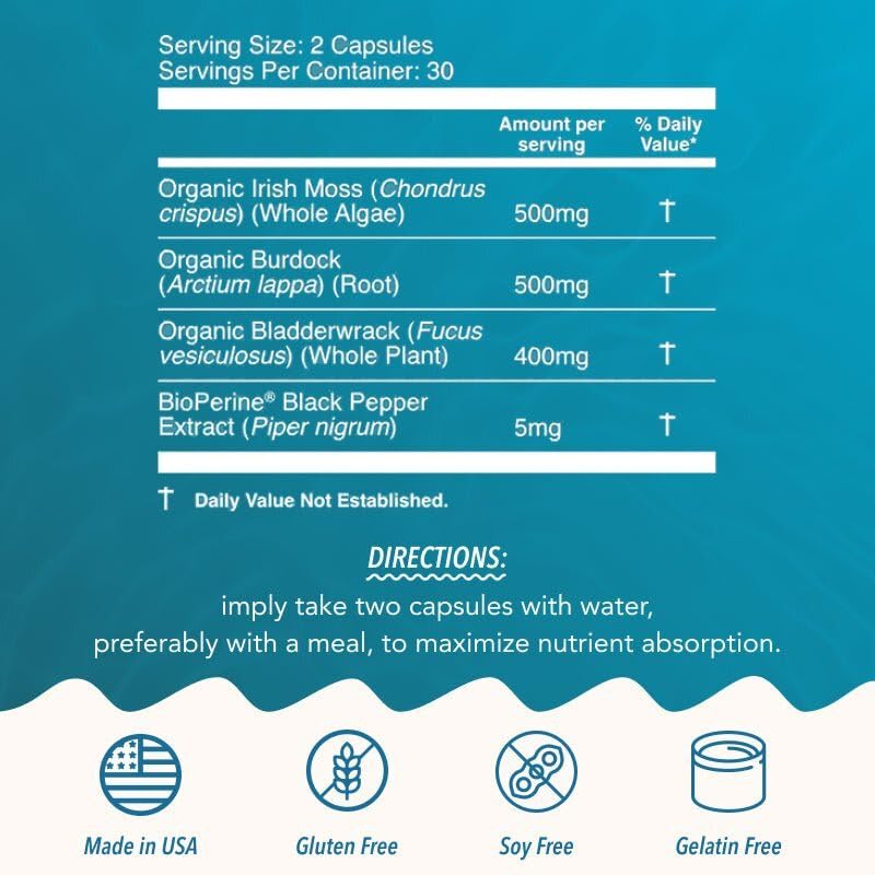 Organic Irish Sea Moss with Bladderwrack ingredients