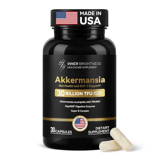 Akkermansia Probiotic bottle with 30B TFU label