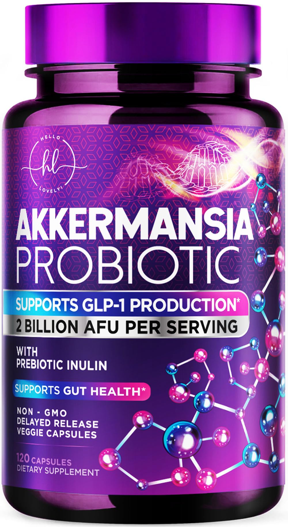 Front view of Akkermansia Probiotic 2B AFU bottle with 120 capsules