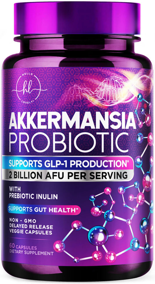 Bottle of Akkermansia probiotic 2B AFU for GLP-1 support, 60 capsules
