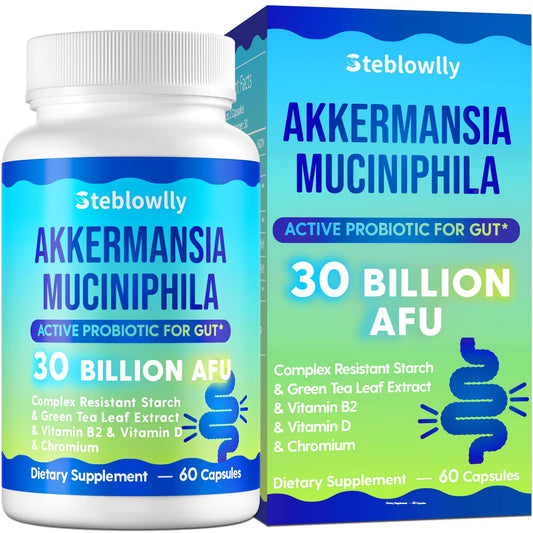 Front view of Akkermansia Probiotic bottle with 60 capsules