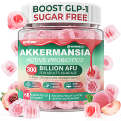 Akkermansia Probiotics Gummies bottle showing 300 Billion AFU and prebiotics