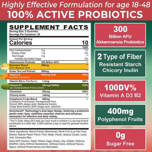 Close-up of gummies with polyphenol fruit blend and prebiotics