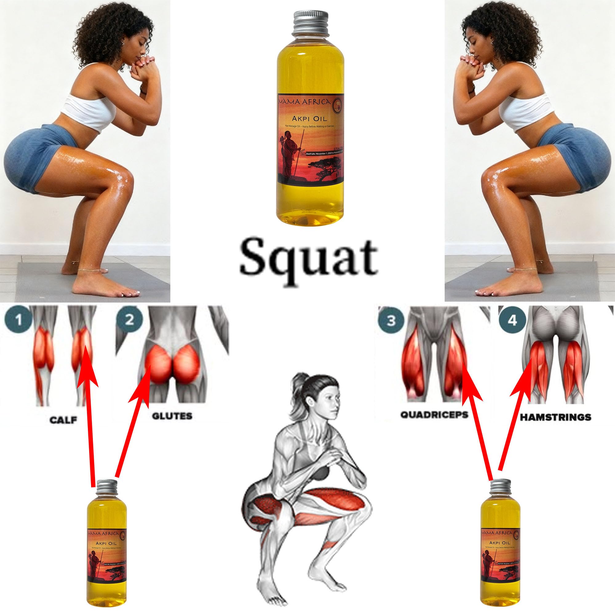 Yoga pose with massage oil applied to the hips