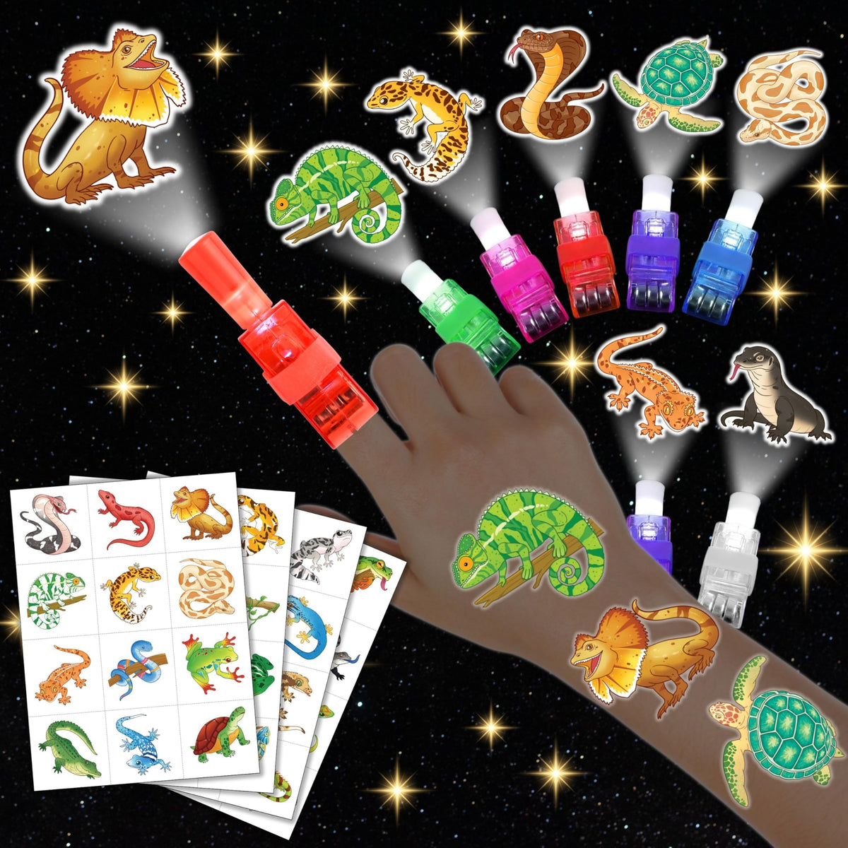 AKRMABEUP reptile LED finger lights in eight designs for kids party fun