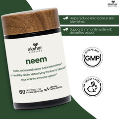 Neem Capsules packaging showing 60 count and vegan cruelty-free notes