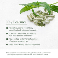 Neem capsules arranged with a skincare concept for clear skin support