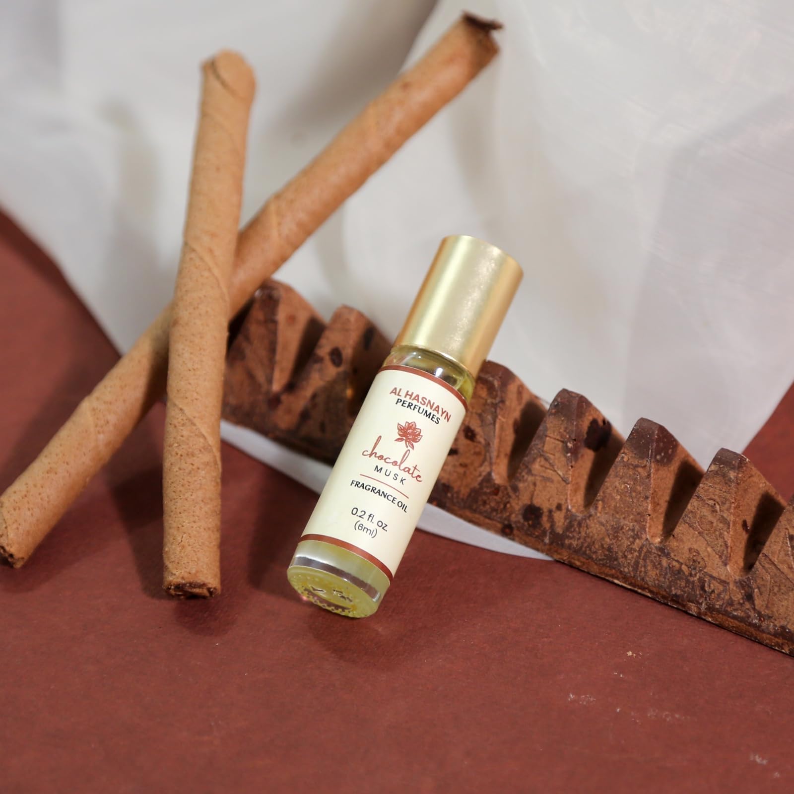 Close-up of the 6ml Chocolate Musk bottle