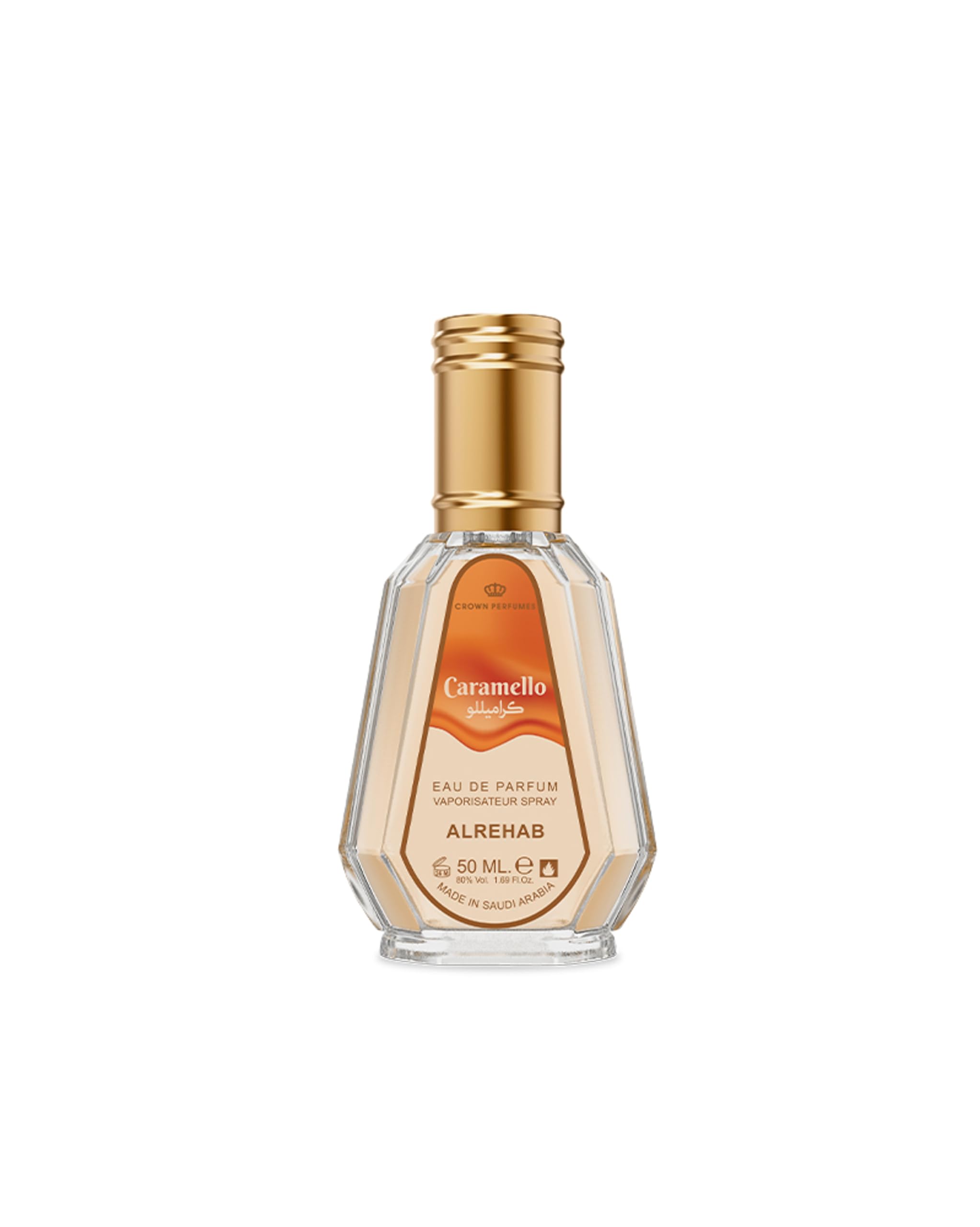 Al-Rehab Caramello bottle side view, ideal for day-to-night wear