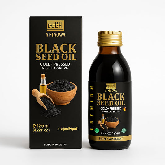AL-TAQWA Black Seed Oil amber bottle – front view (125ml)