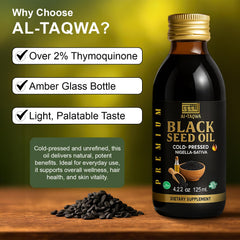Concept image for hair and skin care using AL-TAQWA Black Seed Oil (125ml)